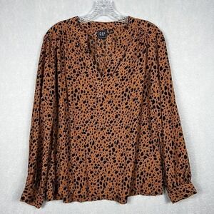 NWOT Gap Top Blouse Small Brown Leopard Print Popover Shirt Pullover